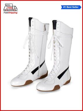 ✨ Women's Lace Up Knee High Retro Boxing Boots with Side Zipper Non-Slip Sole